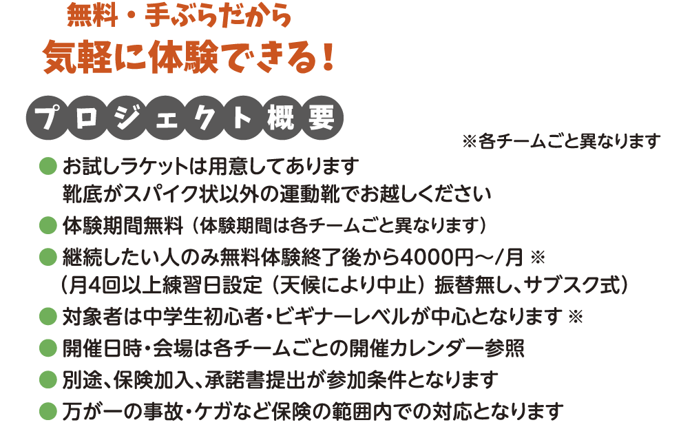 無料・手ぶらだから気軽に体験できるテニスプロジェクト